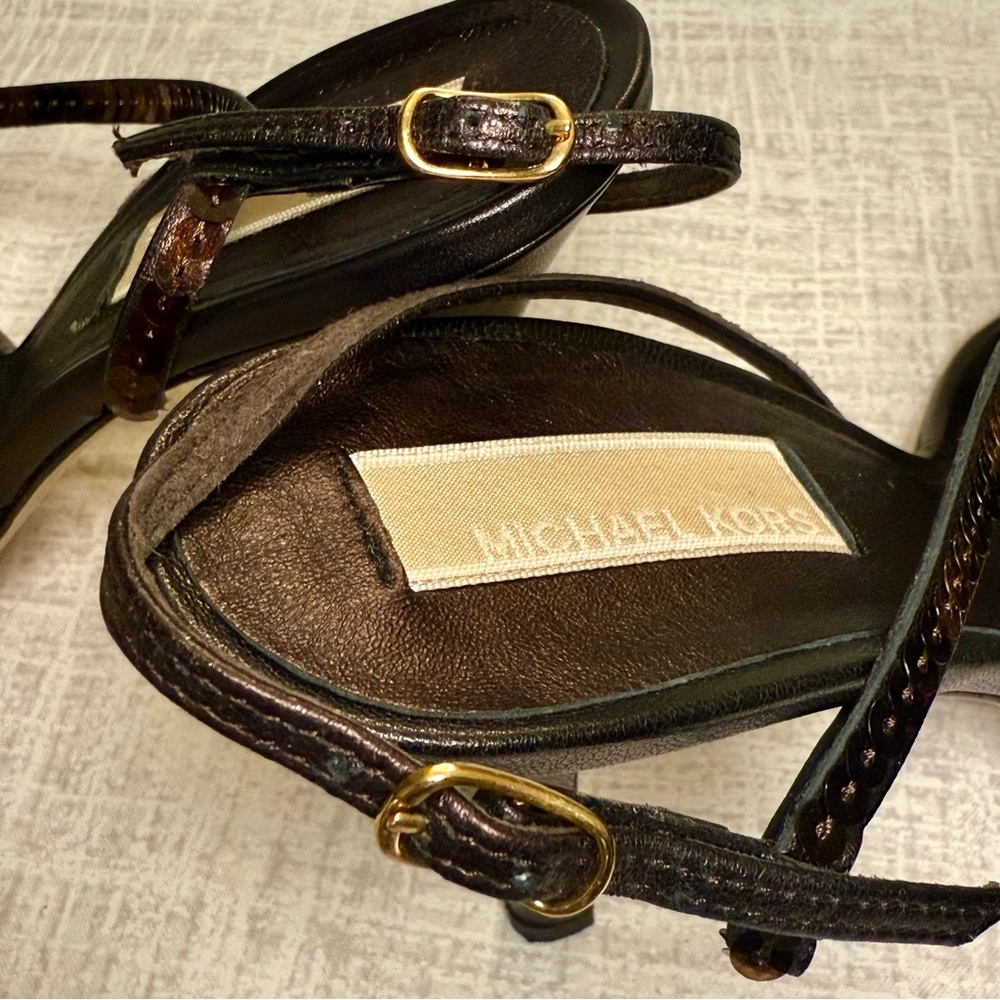 Vintage Michael Kors Ocean Strappy Heels in Bronze Metallic, Size 7 - Picture 10 of 14